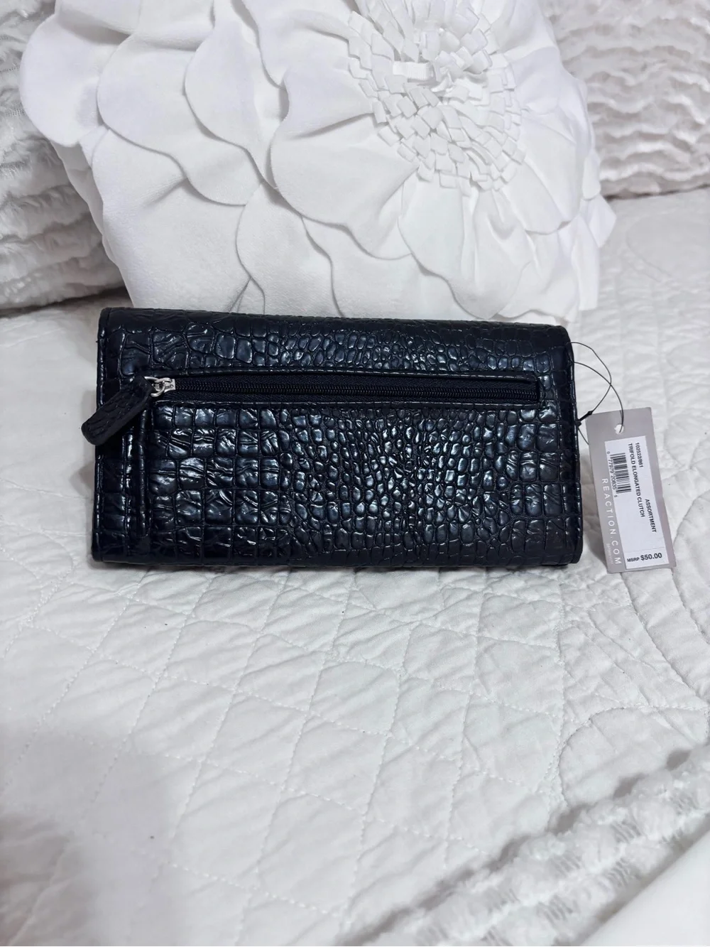 Kenneth Cole Reaction Black Croc Trifold Wallet NWT